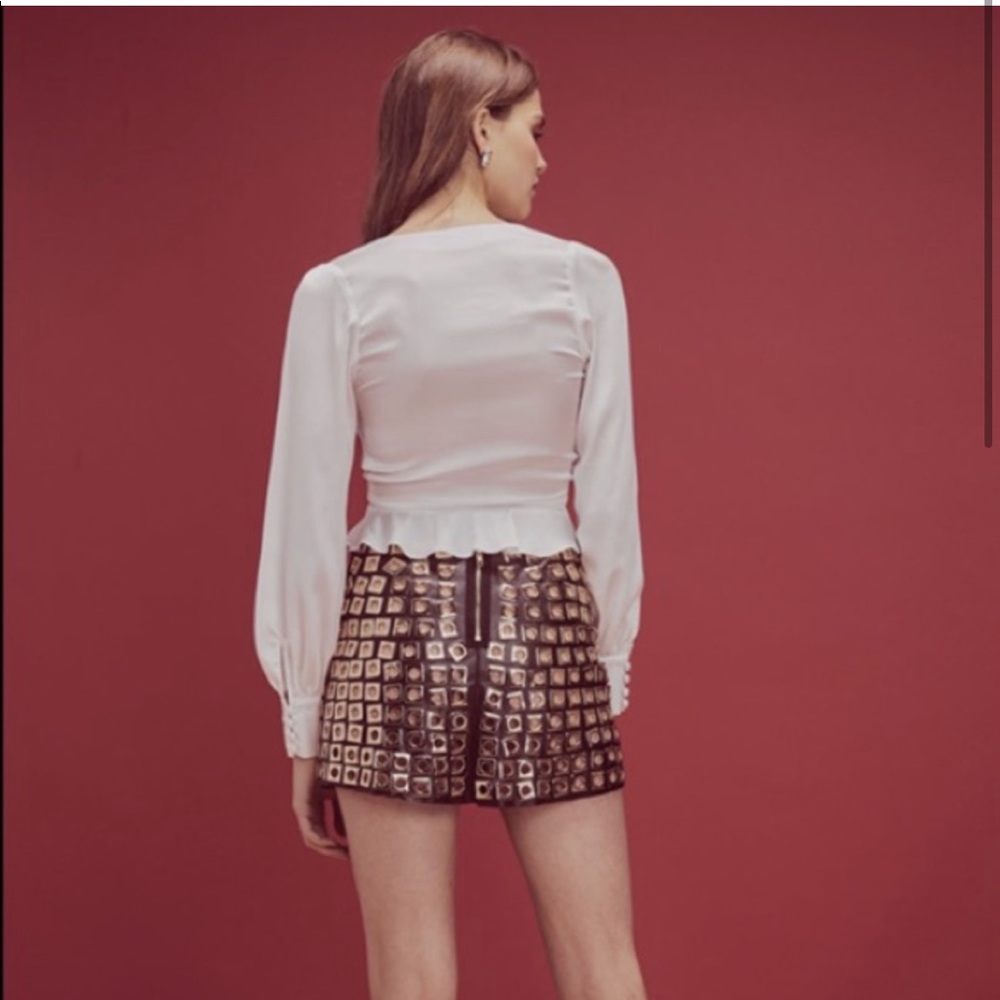 For Love and lemons Isabella ivory satin ruched long sleeve top - Picture 3 of 8